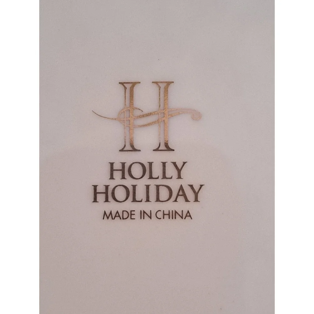 Holly Holiday Christmas Salad Plate White Ceramic Holly Berry Gold Trim 7.5 inch